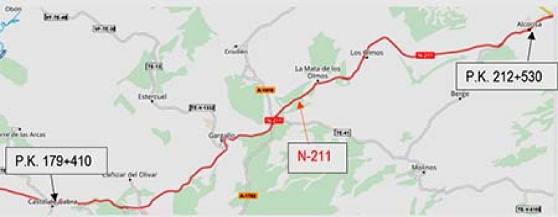 El Mitma formaliza las obras de rehabilitación del firme de la N-211 entre Castel de Cabra y Alcorisa por 6,19 millones de euros