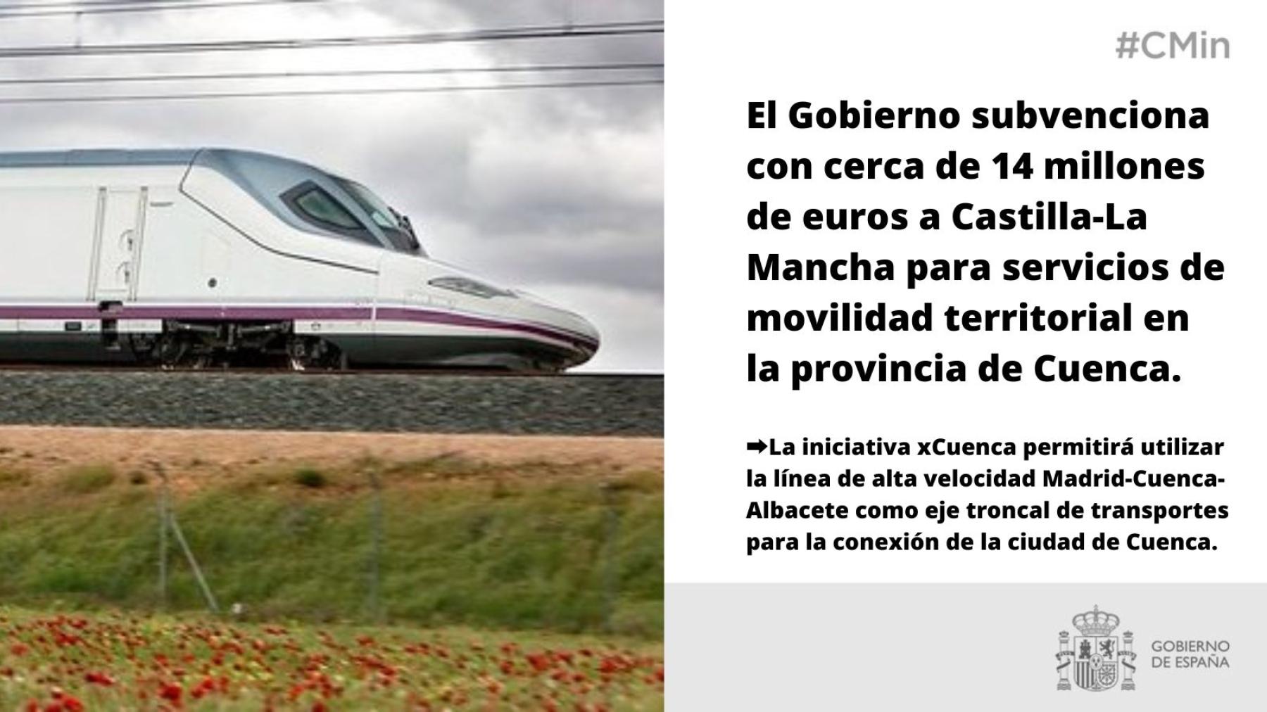El Gobierno subvenciona con cerca de 14 millones de euros a Castilla-La Mancha para servicios de movilidad territorial en la provincia de Cuenca